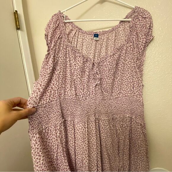 Old Navy Smocke fairy boho lavender Floral Maxi Dress baby doll flounce plus XXL - Picture 5 of 13